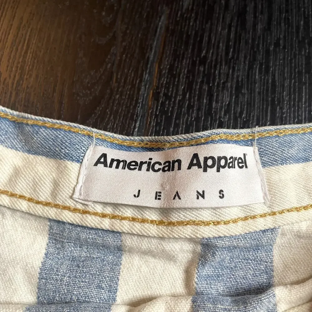 AMERICAN APPAREL White Blue Denim Jean Striped Circle Skirt Zip‎ Extra Small - Picture 2 of 4